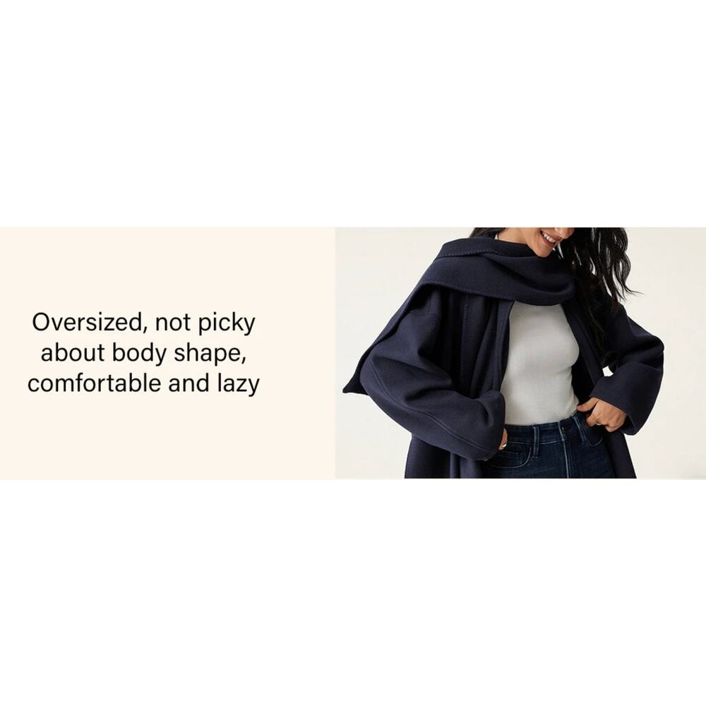 OGL Jacket Size L Navy Blue Oversized Scarf Jacket CashSoft Pockets Coat NEW - Picture 13 of 16